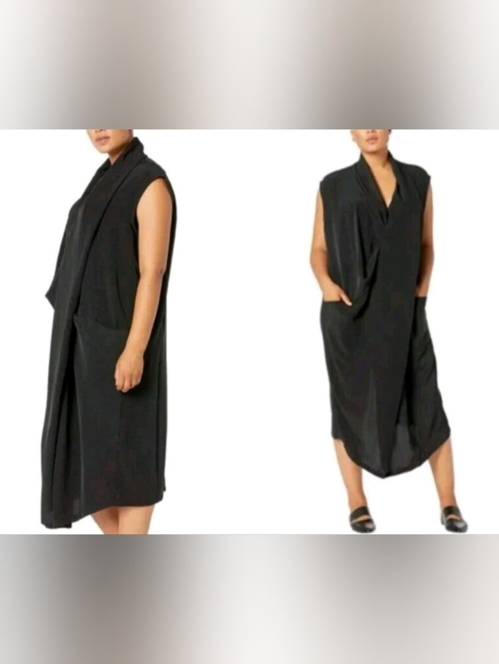 Dubgee by Whoopi Black Draped Front Sleeveless Midi Dress With Pockets Size M